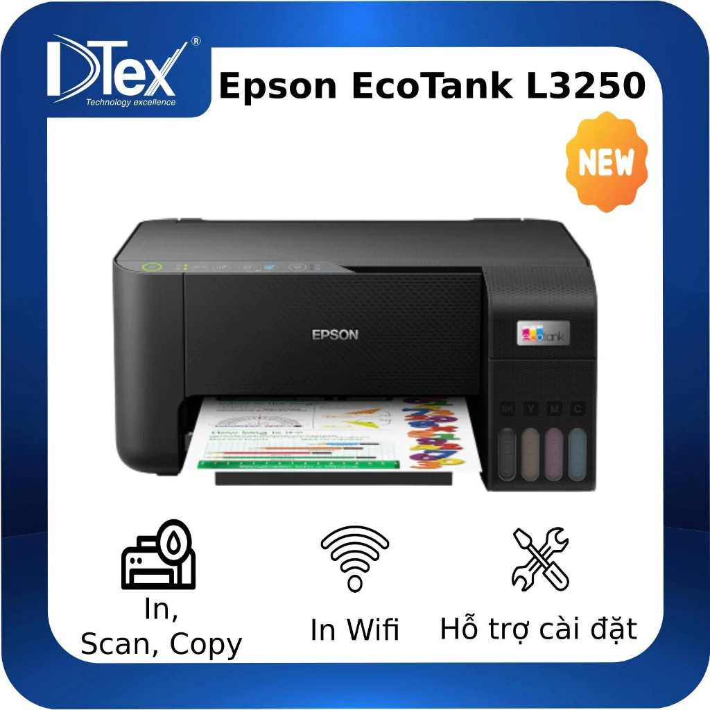 Máy in phun màu Epson EcoTank L3250 - In, Scan, Copy, Wifi - Hàng Chính Hãng