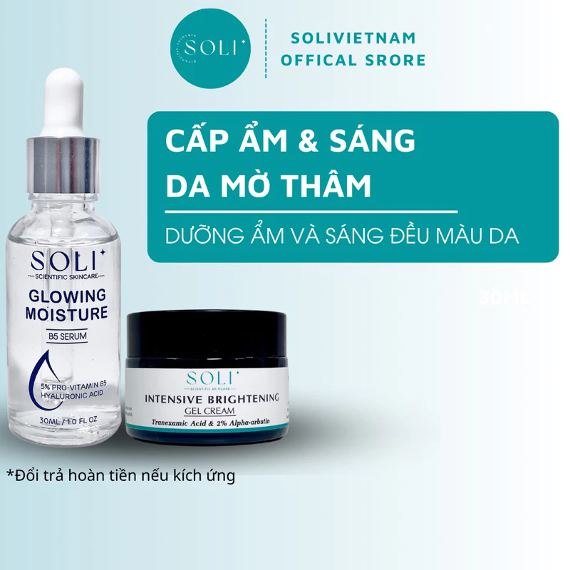 Bộ đôi tinh chất (serum) dưỡng ẩm SOLI 30ml & kem dưỡng trắng sáng da SOLI 30ml