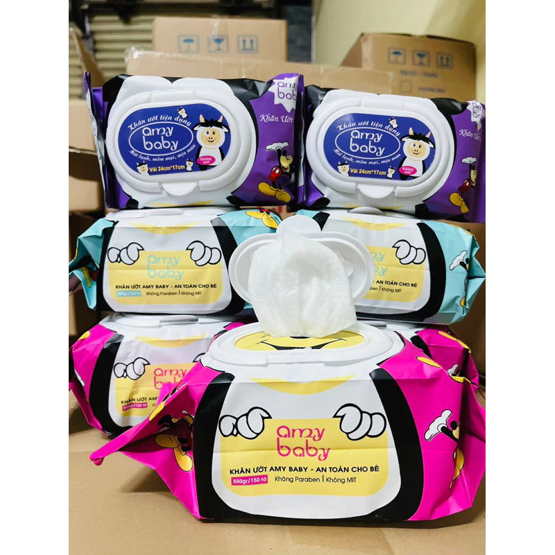 [17*24cm]SỈ Thùng 10 hộp khăn ướt chống hâm khử mùi Amybaby (150/hộp)NẶNG 6kg5