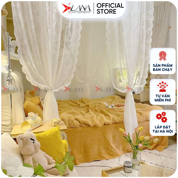 Rèm voan thuê hoa decor xinh xắn làm cửa sổ ,cửa chính và decor chụp hình