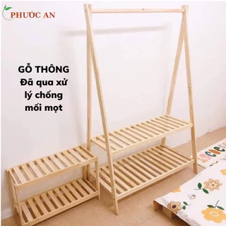 Kệ Treo Quần Áo  - Giá Treo Quần Ao Gỗ Thông Nhập Khẩu 2 tầng - Chống mối mọt, không cong vênh Bảo Hành 12 Tháng