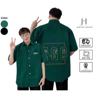 Áo Sơ Mi Tay Lỡ JAMINE HOUSE Form Rộng In Hình EGO Ulzzang Unisex