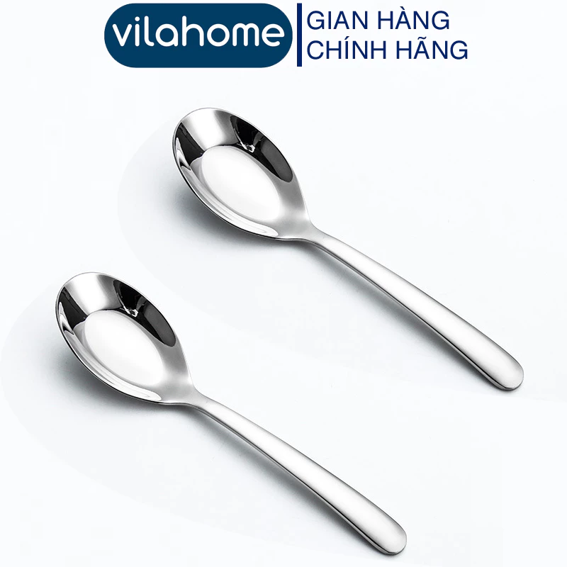 Thìa Inox Vilahome, Muỗng Ăn Phở Inox Cán Trơn Dài 18 cm, Hàng Cao Cấp Sáng Bóng Bền Đẹp D001