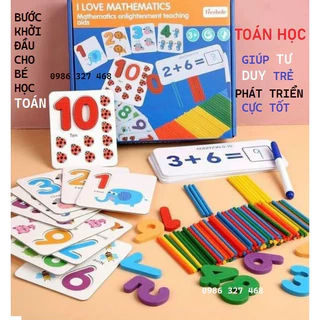 BỘ ĐỒ CHƠI "I LOVE MATHEMATICS" Đồ chơi toán học bằng gỗ bước khởi đầu cho bé Học Toán: Thẻ học+ Que tính+ Số