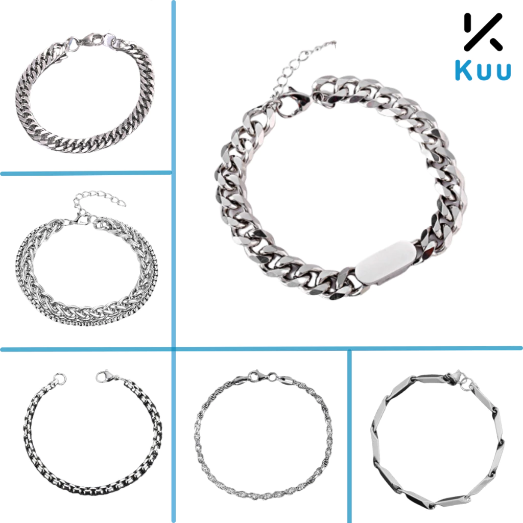 Vòng tay nam nữ unisex titan dạng xích bạc kiểu dáng basic KuuClothes Hàn Quốc nhiều lựa chọn - Tổng Hợp Lắc Tay