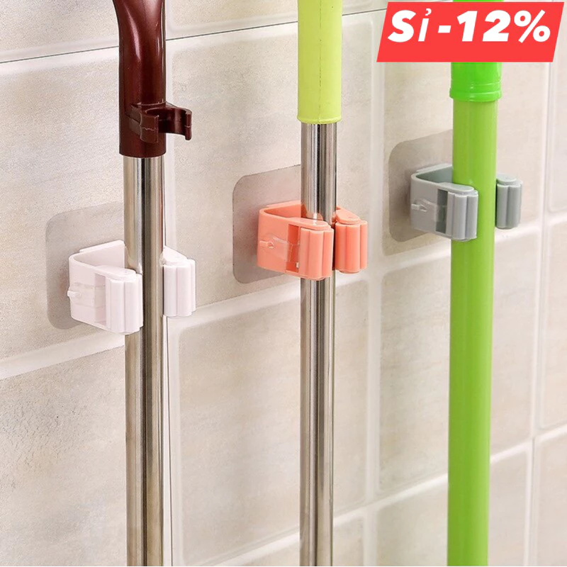 Móc kẹp giữ chổi, treo dụng cụ vệ sinh dán tường thông minh