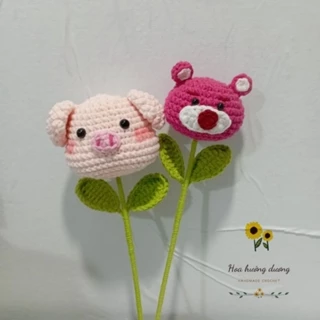 Bông hoa bé heo , gấu nâu , gấu dâu lotso bằng len , làm quà tặng handmade