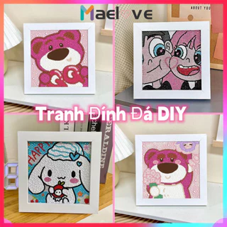 Bộ Tranh Đính Đá Họa Tiết Chú Gấu Dâu Tây Dễ Thương Độc Đáo DIY, Tranh đính đá hình cặp đôi thủ công tự làm với khung