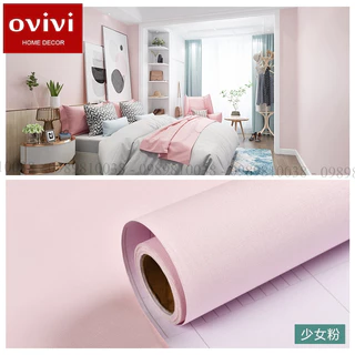 Giấy dán tường một màu HỒNG NHẠT pastel trơn có keo sẵn phòng ngủ 10m Ovivi