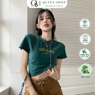 Áo Thun Croptop Thêu MILANO QS QUYEN SHOP