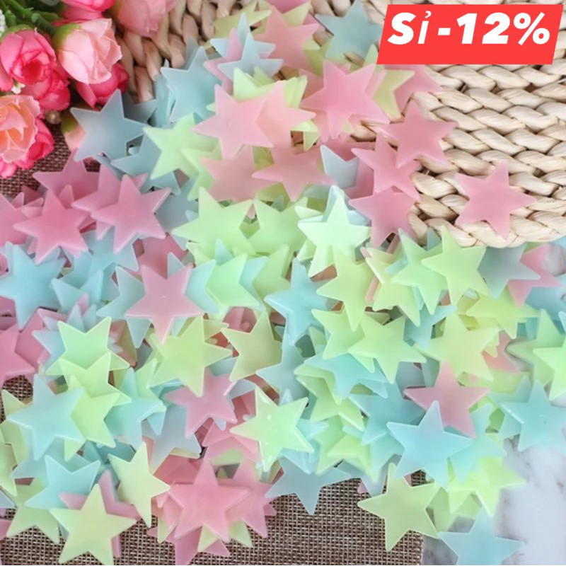 Gói Khoảng 100 Sao Dạ Quang Mix Màu, 50 Bông Tuyết - Kèm Miếng Dán Tường