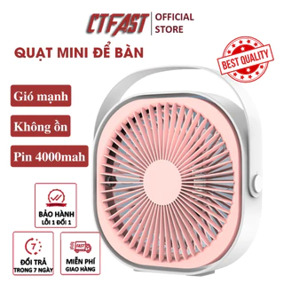 Quạt tích điện mini, quạt để bàn văn phòng CTFAST M102 - Pin sạc 4000mah, 3 tốc độ gió, không ồn - Hàng loại 1