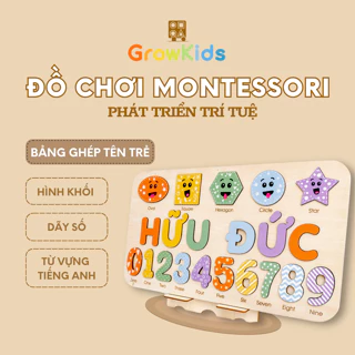 (GROWBMN3- giảm 20%) Đồ chơi ghép tên, số, hình khối kèm tên tiếng Anh, đồ chơi montessori GROWKIDS, chữ cao 6 cm to đẹp