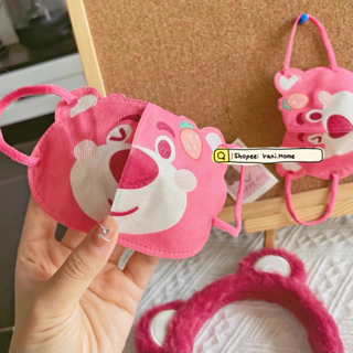 Khẩu trang gấu dâu Lotso 3D dễ thương cho nữ - Khẩu trang gấu hồng Losto siêu cute [MS.215]