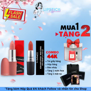 Son Mac chính hãng, Son Mac Powder Kiss Lipstick, 602 Chili, Son lì màu đỏ gạch Full size 3g