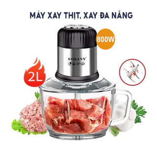 Máy xay thịt đa năng SOKANY cối thủy tinh 2 lít, xay nghiền chế biến đồ ăn [BH 12 Tháng]