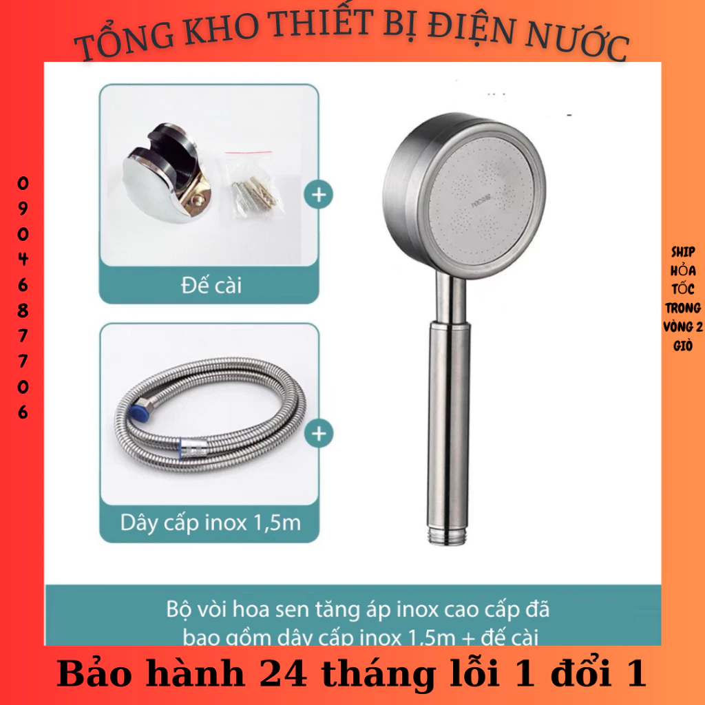 Bộ vòi hoa sen inox 304 tăng áp cao cấp VHS06 (tăng 300% áp lực nước)