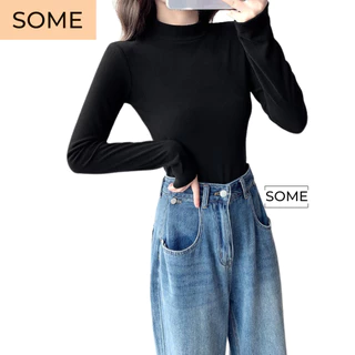 Áo Tay Dài Nữ Cổ Cao Dáng Croptop Chất Thun Len Tăm Mềm Mịn Thoáng Mát