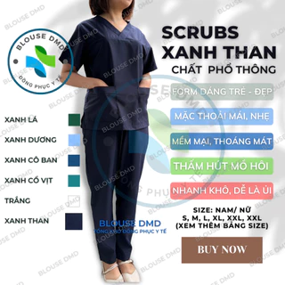 Bộ scrubs Bác sĩ, đồng phục Spa, Phòng khám, quần áo cổ tim Dược sĩ, Điều Dưỡng vải thường xanh than