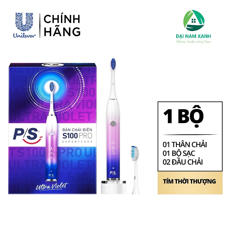 Bàn Chải Điện PS S100 PRO, Sonic Expert Công Nghệ Sóng Âm, Chải Sạch Mảng Bám Tới 10X - Tím Thời Thượng