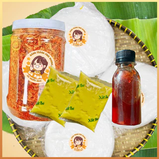 300gr bánh tráng phơi sương + 200gr ruốc hành phi + 2 túi bơ béo tổng 200gr+ chai sốt tắc 100ml