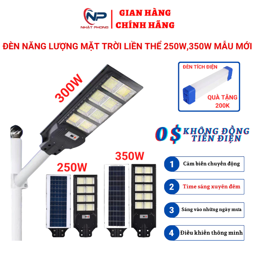 Đèn Năng Lượng Mặt Trời Liền Thể mới nhất công suất lớn 300W,400W, chip led thế hệ mới Cảm Biến Chuyển Động,BH 2 năm