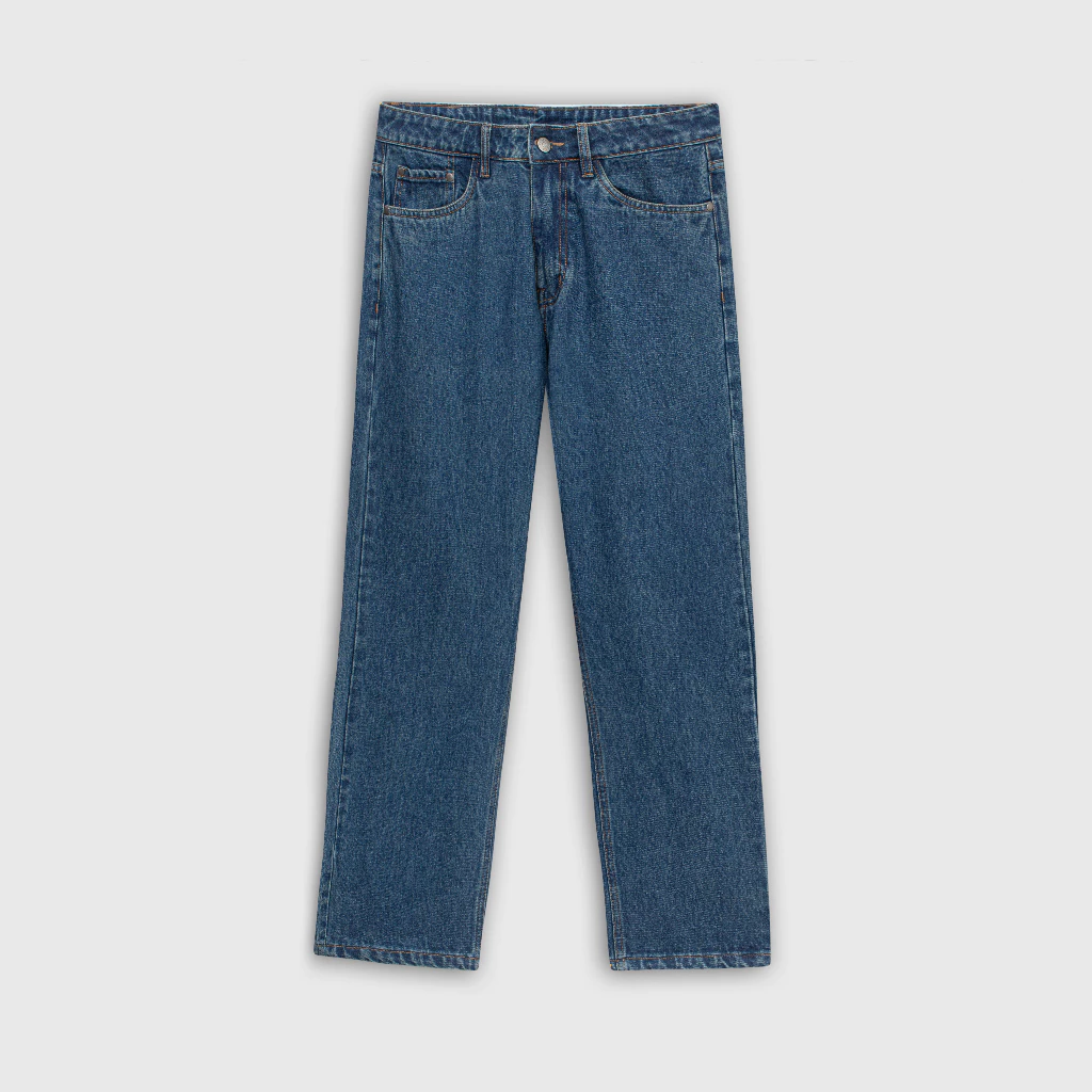Quần jean nam ROWAY, vải denim cotton, form suông | Jean xanh đậm