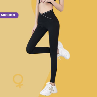 Quần Legging Cạp Chéo Thể Thao MICHOO chất liệu cotton hè thoáng mát, tập gym, yoga nữ