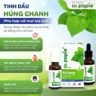 Tinh dầu húng chanh Dr.papie dạng xịt họng hỗ trợ giảm ho, tăng sức đề kháng đường hô hấp 30ml