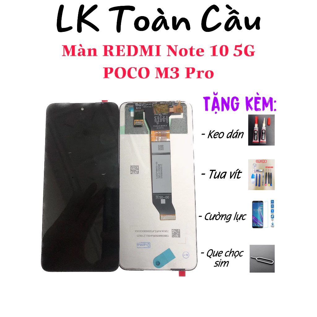 Màn hình redmi note 10 5g / poco m3 pro zin new Full bộ màu đen Tặng kèm keo+tuavit+cường lực+QCS