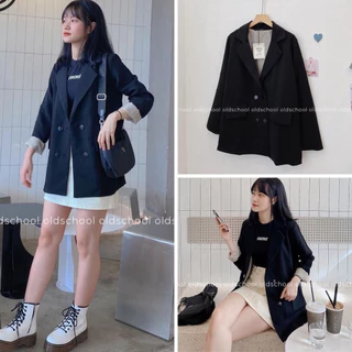 Áo khoác blazer dáng rộng màu trơn, 2 lớp mẫu 2023 phong cách Hàn Quốc thời trang cho nữ free size tối đa 56kg dài 70cm