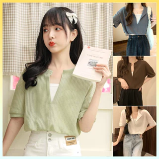 [A035] SET 2 ÁO LIỀN NHAU len thun dệt kim Montoghi Quảng Châu cổ V dáng croptop nhúm eo siêu xinh - L2M