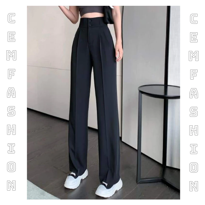 Quần Suông Ống Rộng Lưng Cao 2 Khuy , Culottes Tuyết Mưa Dáng Dài 100cm Hàng May Kỹ CEM201