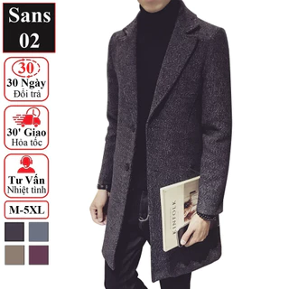 Áo khoác dạ nam hàn quốc dáng dài Sans02 blazer măng tô đen xám mangto trench coat mantle manto big size XXL 3XL 4XL 5XL