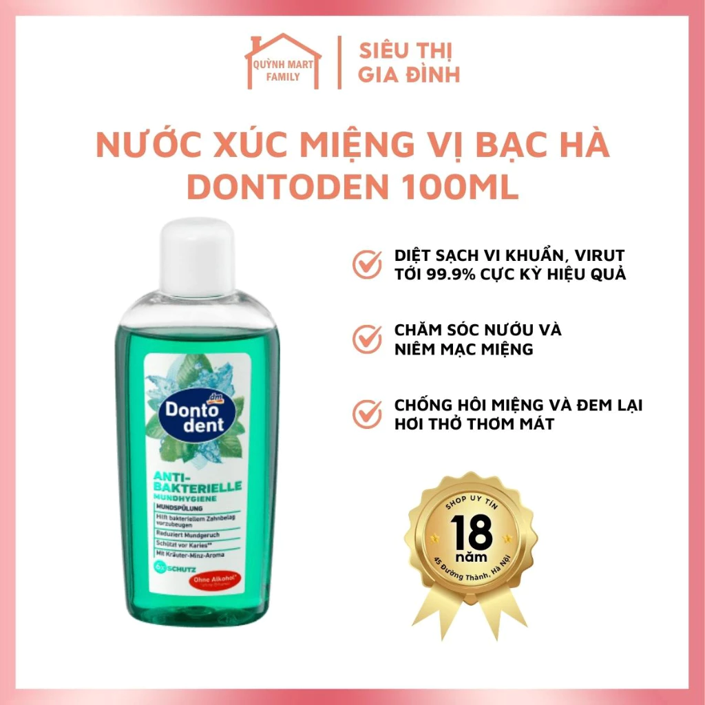 Nước xúc miệng vị bạc hà Dontodent - 100ml Đức