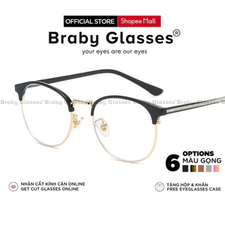 Gọng kính cận tròn nửa gọng kết hợp Thép chống gỉ và Nhựa dẻo Braby Glasses thời trang nam nữ kiểu dáng năng động MK11