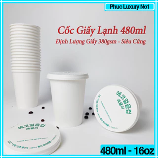 50 Cốc Giấy Siêu Cao Cấp ECO 480ml - 16oz Trắng Trơn Kèm Nắp NHẬP KHẨU HÀN QUỐC