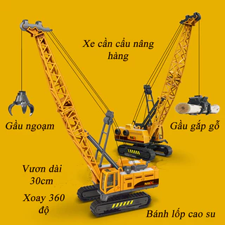 Đồ chơi xe cần cẩu nâng hàng nhiều mẫu gầu nâng hạ, chất liệu nhựa ABS an toàn, xoay 360 độ