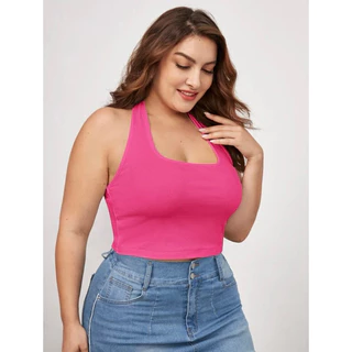 [ SIZE LỚN BIGSIZE 55Kg-100Kg ] AMS3 ÁO CROPTOP TRÒNG CỔ HỞ LƯNG THUN GÂN