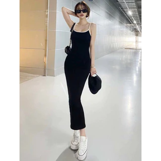 Đầm maxi body-Dây mảnh trắng cá tính.