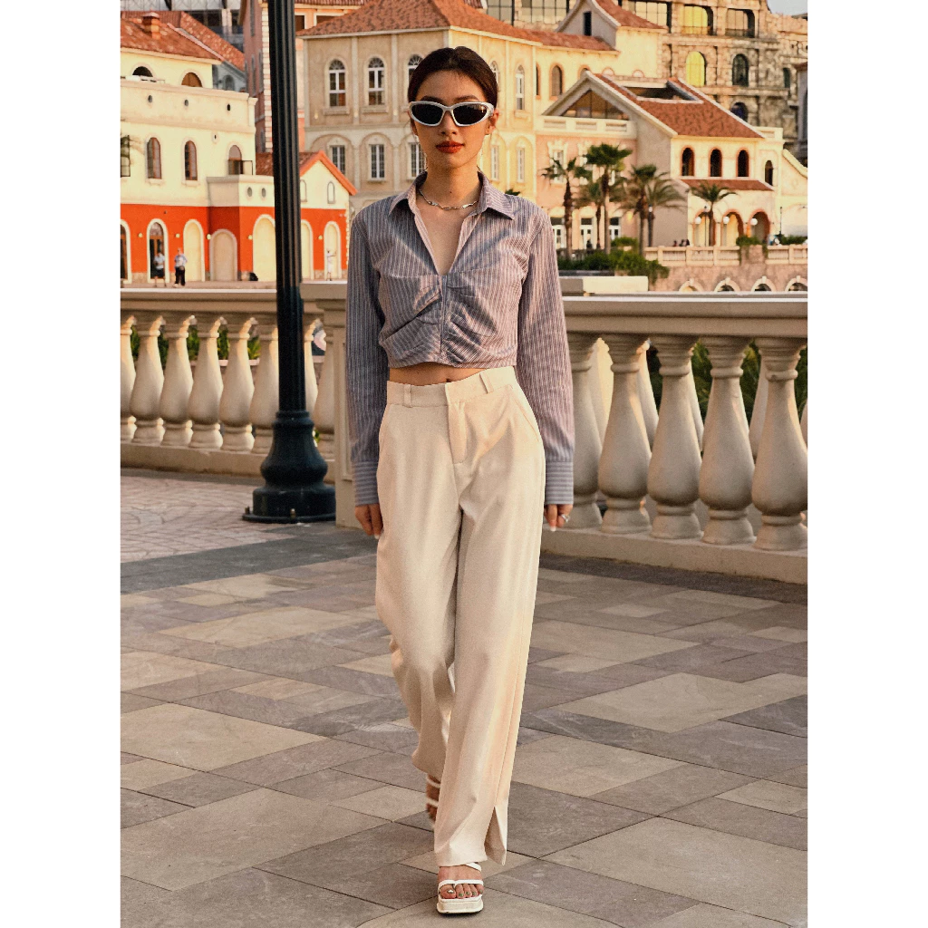 ZIEL Quần ống suông xẻ gấu form rũ | Creamy Straight Pants