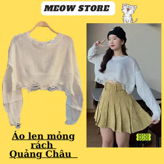 (CHÍNH CHỦ ) Áo len mỏng rách tua rua croptop tay dài màu trắng hottrend len Qc