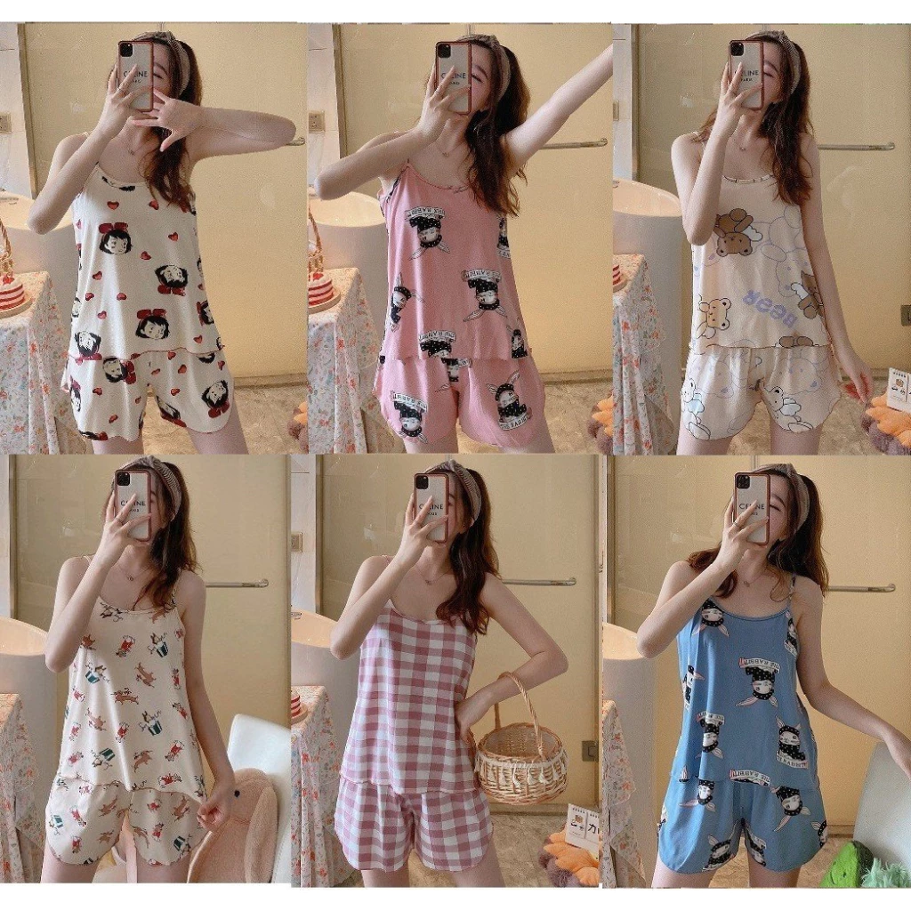 Bộ 2 dây chất cotton mặc nhà mặc đi ngủ 235 trẻ trung họa tiết siêu xinh