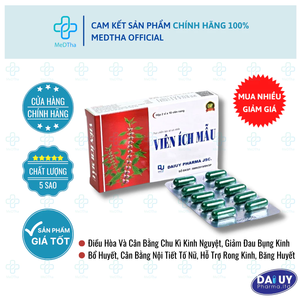 Viên Ích Mẫu Đại Uy - Cân Bằng Nội Tiết Tố, Điều Hoà Kinh Nguyệt, Giảm Đau Bụng, Bổ Huyết (Hộp 20 Viên) [Chính Hãng]