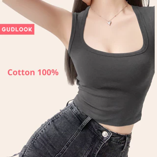 Áo Ba Lỗ Nữ Cotton GUDLOOK Sát Nách Form Ôm Tôn Dáng croptop dáng ôm body cổ vuông