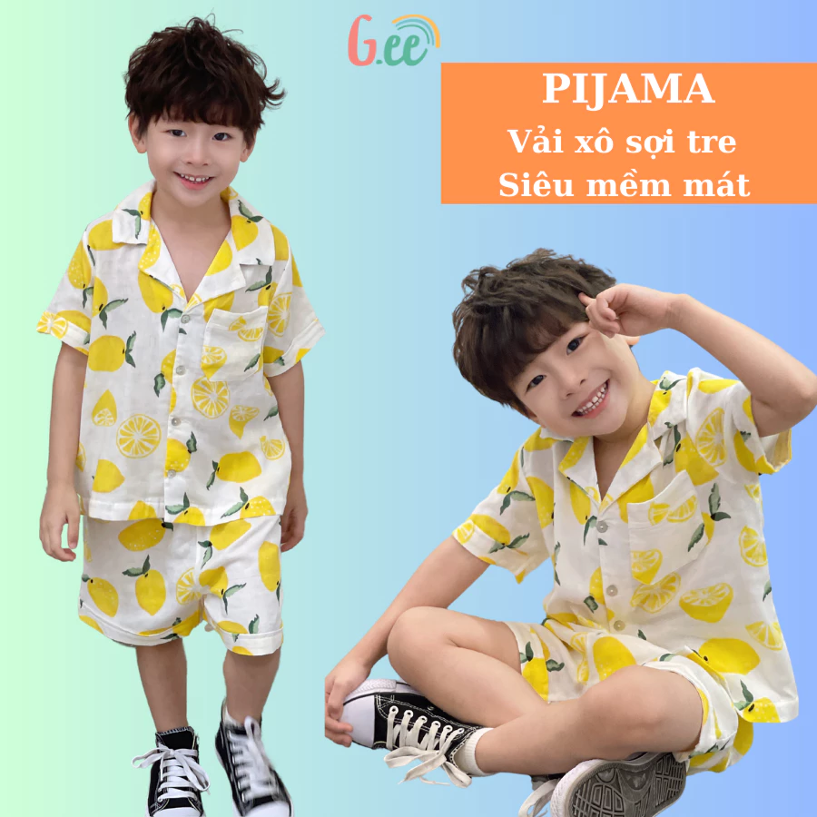 Bộ Pijama bé trai, bé gái vải xô tre 2 lớp mềm mát mặc nhà thoải mái cho bé 10 đến 60kg.
