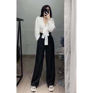 Quần culottes đũi ống rộng khoá thật dáng dài ống suông siêu Hot-336