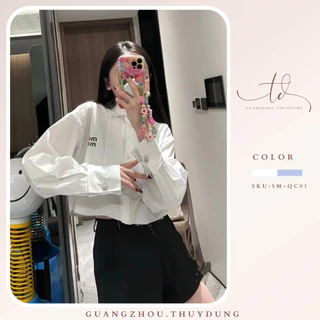 Áo sơ mi nữ dài tay croptop thêu chữ Miu Miu áo sơ mi trắng vải kate dáng lửng tiểu thư hàn quốc Guangzhou.Thuydung