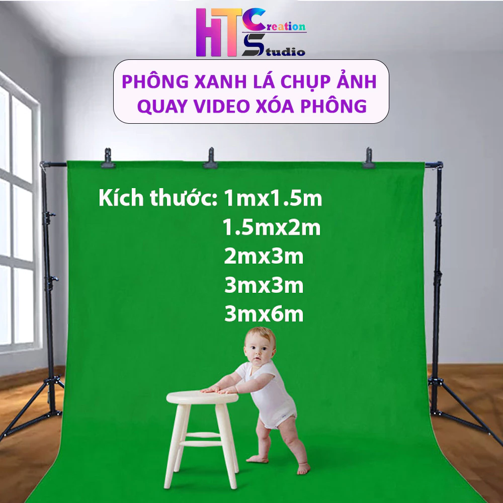 Phông Vải Nền Màu Xanh Lá Cây, kích thước 2x3m chụp Studio, Lookbook hoặc Livestream khổ lớn (tặng kèm 4 móc treo)