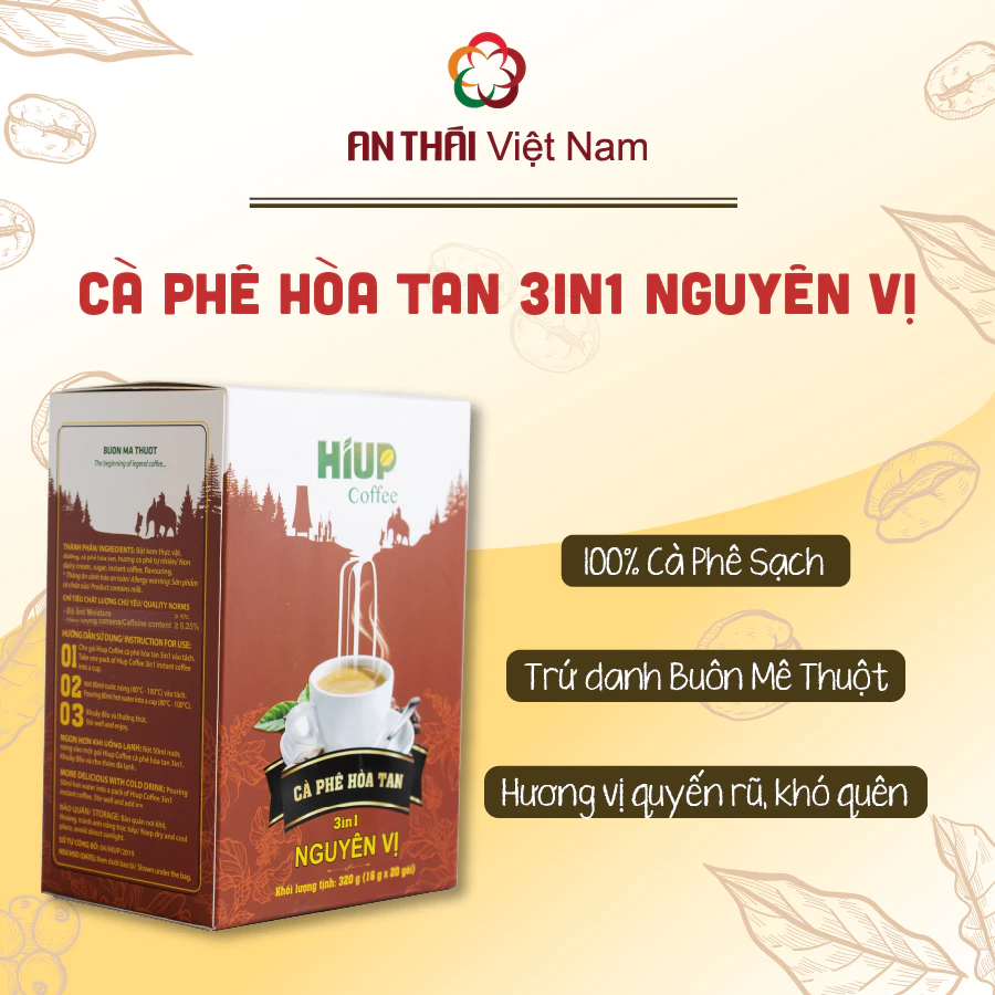 Cà Phê Hòa Tan 3in1 Nguyên Vị (20 gói x 16gr) - HIUP Coffee